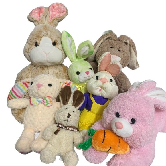 Plush Stuffed Bunny Rabbits Lot of 8 Various Sizes Colors Makers Fluffy Soft - Picture 6 of 14